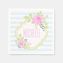 Monogramm Extravagante Rose Blueberepapier Napkins Serviette