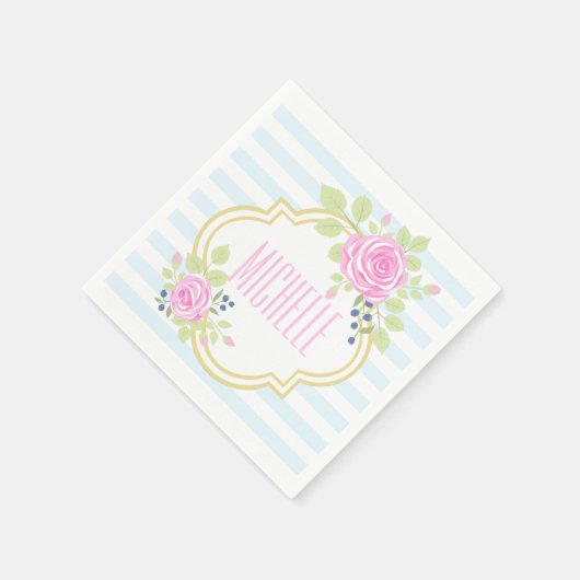 Monogramm Extravagante Rose Blueberepapier Napkins Serviette (Ecke)