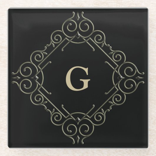 Monogramm Extravaganter Rahmen Glasuntersetzer (Vorderseite)