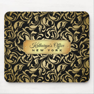 Monogramm-extravagantes Gold blühen schwarzes Lux Mousepad