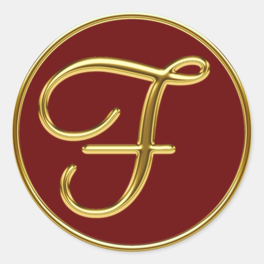 Monogramm F in 3D-Gold Runder Aufkleber (Vorderseite)