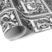 Monogramm F Initial Black and White Floral Pattern Geschenkpapier (Rolleneckpunkt)