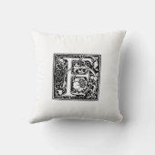 Monogramm F Initial Black and White Floral Pattern Kissen (Rückseite)
