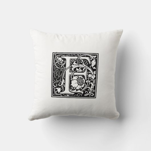 Monogramm F Initial Black and White Floral Pattern Kissen (Rückseite)