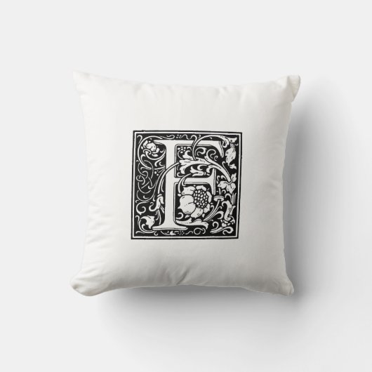 Monogramm F Initial Black and White Floral Pattern Kissen (Vorderseite)