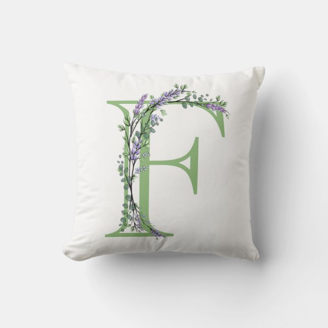 Monogramm F Lavendel Eucalyptus Kissen (Vorderseite)