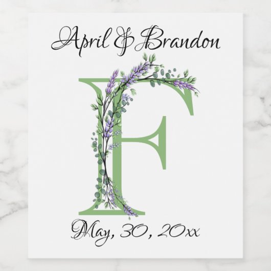 Monogramm F Lavendel Eucalyptus Weinetikett (Einzelnes Label)