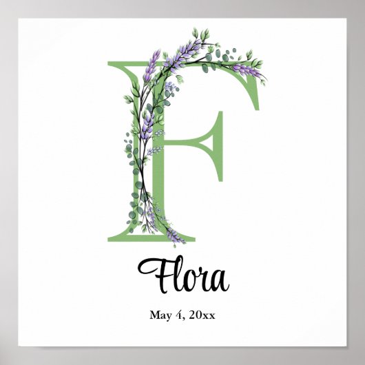 Monogramm F Lavendel-Eukalyptus Poster (Vorne)