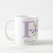 Monogramm F & Name Freya mit Blume Kaffeetasse (Links)