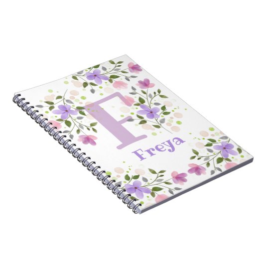 Monogramm F & Name Freya mit Blume Notizblock (Rechte Seite)