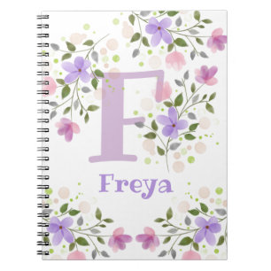 Monogramm F & Name Freya mit Blume Notizblock