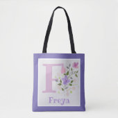 Monogramm F & Name Freya mit Blume Tasche (Vorderseite)