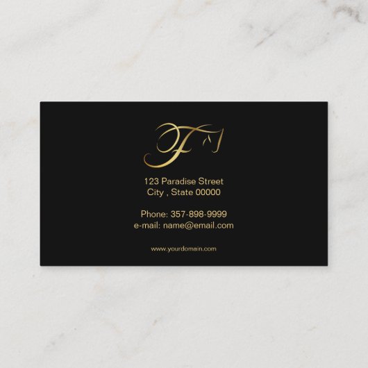 Monogramm F Pferd in goldener Farbe Visitenkarte (Rückseite)