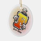 Monogramm F Sockenaffe Keramik Ornament (Rechts)