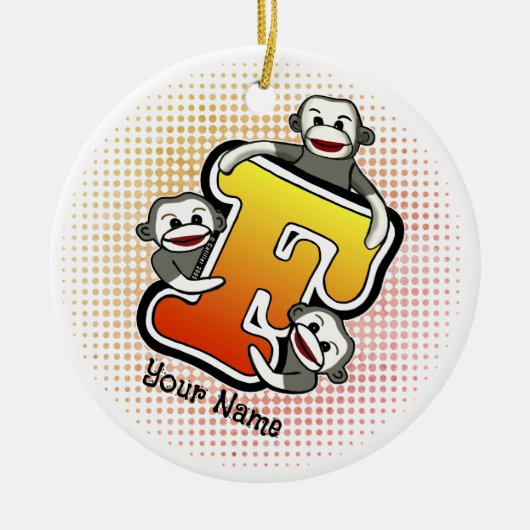 Monogramm F Sockenaffe Keramik Ornament (Vorne)