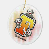 Monogramm F Sockenaffe Keramik Ornament (Links)