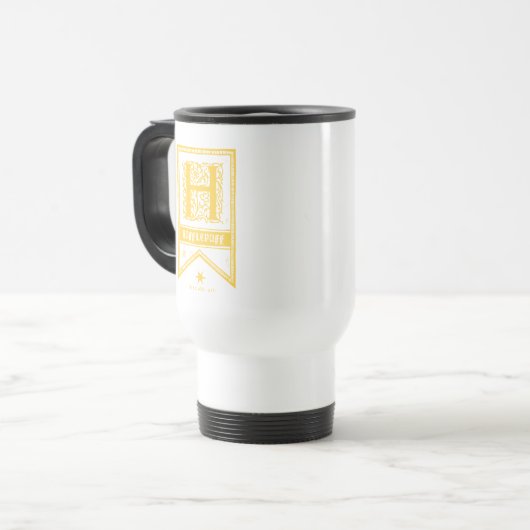 Monogramm-Fahne Harry Potters | Hufflepuff Reisebecher (Vorderseite Links)