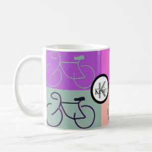 Monogramm-Fahrrad quadriert Lila, Pfirsich und Kaffeetasse