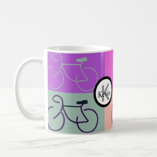 Monogramm-Fahrrad quadriert Lila, Pfirsich und Kaffeetasse (Links)