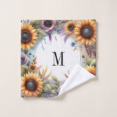 Monogramm Fall Blume und Sonnenblumen Aquarell Badhandtuch Set (Waschlappen)