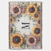 Monogramm Fall Blume und Sonnenblumen Aquarell Decke (Vorderseite Vertikal)