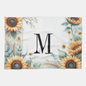Monogramm Fall Blume und Sonnenblumen Aquarell Geschirrtuch (Horizontal)