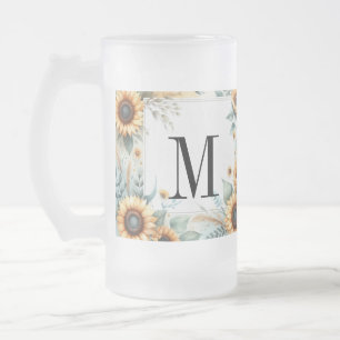 Monogramm Fall Blume und Sonnenblumen Aquarell Mattglas Bierglas
