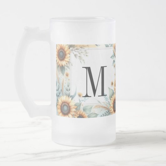 Monogramm Fall Blume und Sonnenblumen Aquarell Mattglas Bierglas (Links)