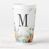 Monogramm Fall Blume und Sonnenblumen Aquarell Milchtasse (Vorderseite)