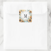 Monogramm Fall Blume und Sonnenblumen Aquarell Quadratischer Aufkleber (Tasche)