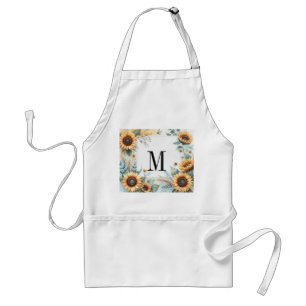 Monogramm Fall Blume und Sonnenblumen Aquarell Schürze