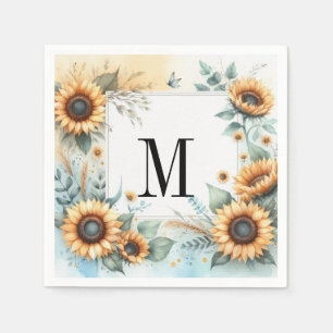 Monogramm Fall Blume und Sonnenblumen Aquarell Serviette