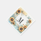 Monogramm Fall Blume und Sonnenblumen Aquarell Serviette (Ecke)