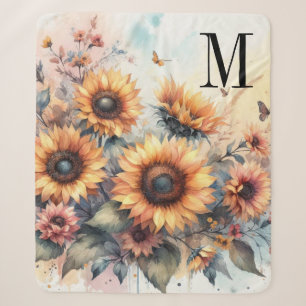 Monogramm Fall Blume und Sonnenblumen Aquarell Sherpadecke
