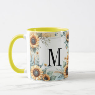 Monogramm Fall Blume und Sonnenblumen Aquarell Tasse