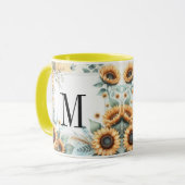 Monogramm Fall Blume und Sonnenblumen Aquarell Tasse (Vorderseite Links)