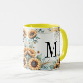 Monogramm Fall Blume und Sonnenblumen Aquarell Tasse (VorderseiteRechts)