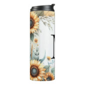 Monogramm Fall Blume und Sonnenblumen Aquarell Thermosbecher (Nach links gedreht)