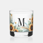 Monogramm Fall Blume und Sonnenblumen Aquarell Whiskyglas (Vorderseite)