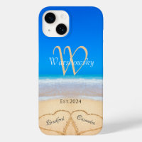 Monogramm-Fall für Beach Couple Hearts in Sand Fam
