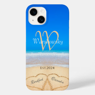 Monogramm-Fall für Beach Couple Hearts in Sand Fam Case-Mate iPhone 14 Hülle