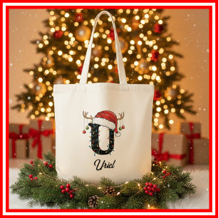 Monogramm-Familien-Weihnachts-Geweih-Nikolausmütze Tragetasche