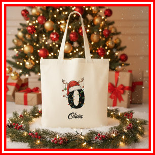 Monogramm-Familien-Weihnachts-Geweih-Nikolausmütze Tragetasche