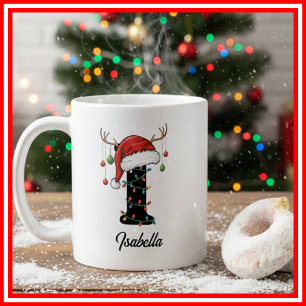 Monogramm-Familien-Weihnachts-Geweih-Santa-Hut-FOT Kaffeetasse