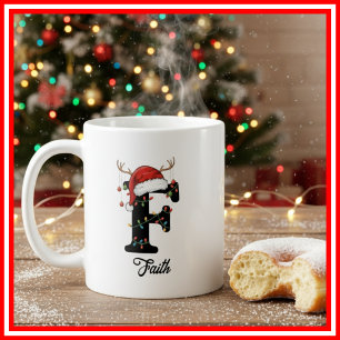 Monogramm-Familien-Weihnachts-Geweih-Santa-Hut-FOT Kaffeetasse