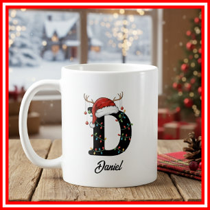 Monogramm-Familien-Weihnachts-Geweih-Santa-Hut-FOT Kaffeetasse