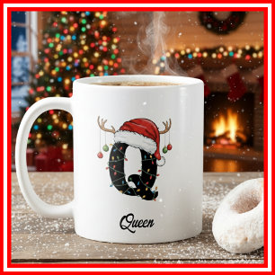 Monogramm-Familien-Weihnachts-Geweih-Santa-Hut-FOT Kaffeetasse