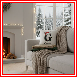 Monogramm Familien-Weihnachts-Geweih-Santa-Hut  Kissen