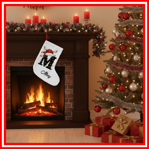 Monogramm Familien-Weihnachts-Geweih-Santa-Hut Kle Kleiner Weihnachtsstrumpf