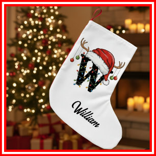 Monogramm Familien-Weihnachts-Geweih-Santa-Hut Kle Kleiner Weihnachtsstrumpf